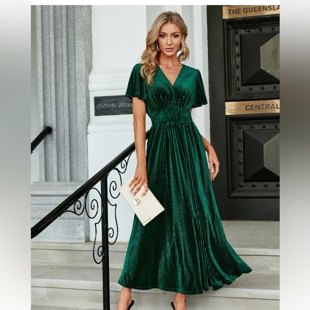 Solid V Neck Butterfly Dress